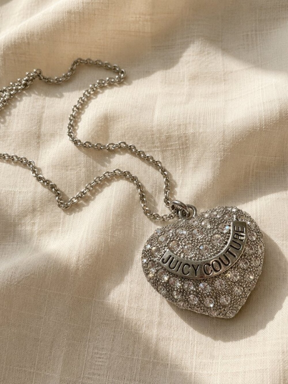 Vintage Juicy Couture Silver Tone Pavé Puffed Heart Pendant Necklace